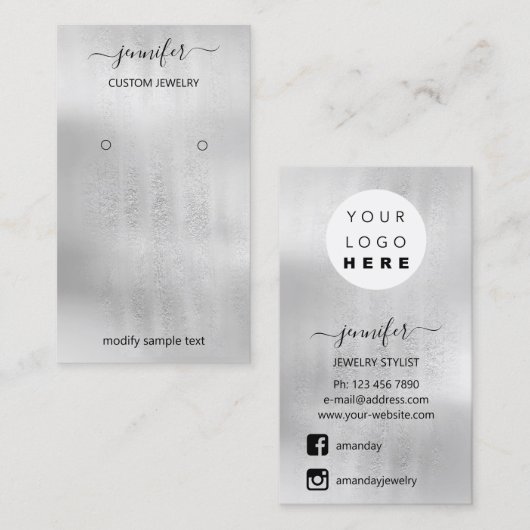 Logo Schmuck Card Social Media Silver Gray Shop Visitenkarte (Vorne/Hinten)