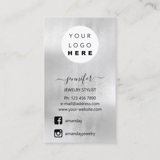 Logo Schmuck Card Social Media Silver Gray Shop Visitenkarte (Rückseite)