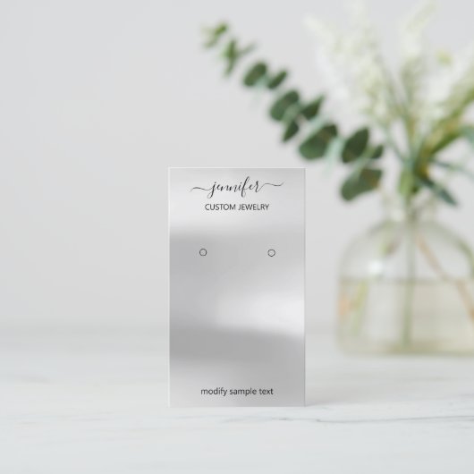 Logo Schmuck Card Social Media Silver Gray Visitenkarte (Stehend Vorderseite)