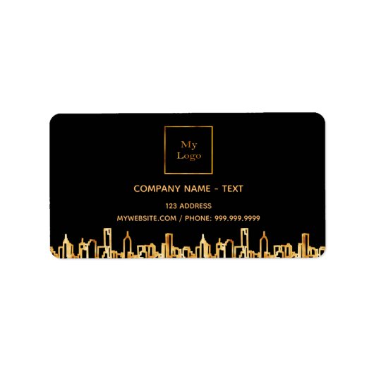 Logo Schwarz Gold City Skyline Business Real Anwes Adressaufkleber (Vorne)