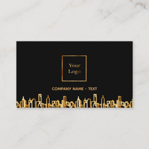 Logo Schwarz Gold City Skyline Business Real Anwes Visitenkarte