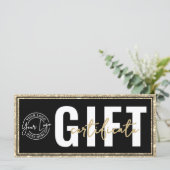 Logo Schwarz Gold Glitter Geschäft Geschenkgutsche (Stehend Vorderseite)
