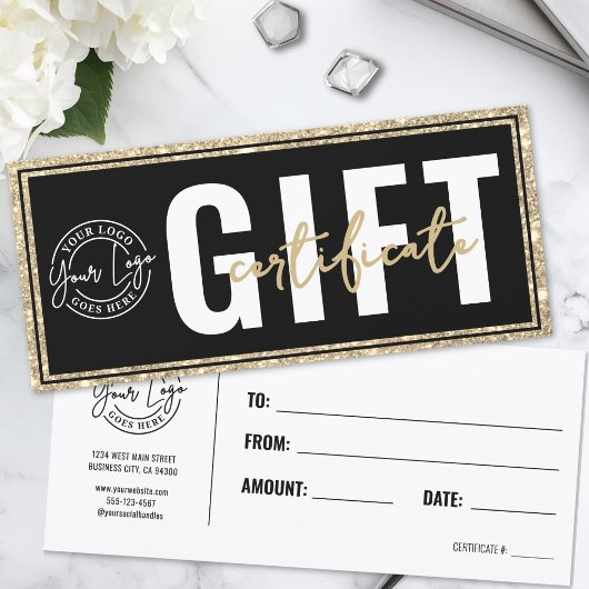Logo Schwarz Gold Glitter Geschäft Geschenkgutsche