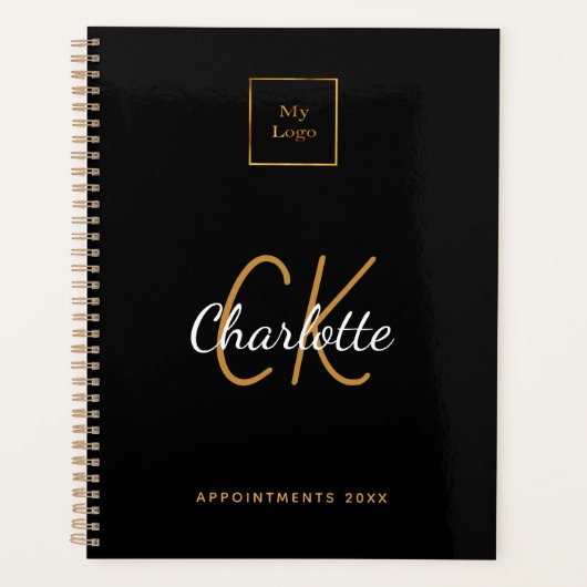 Logo schwarz gold Monogramm modern 2023 Business Planer (Vorderseite)