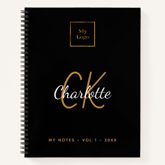 Logo schwarz gold Monogramm modernes Geschäft Notizblock (Vorderseite)