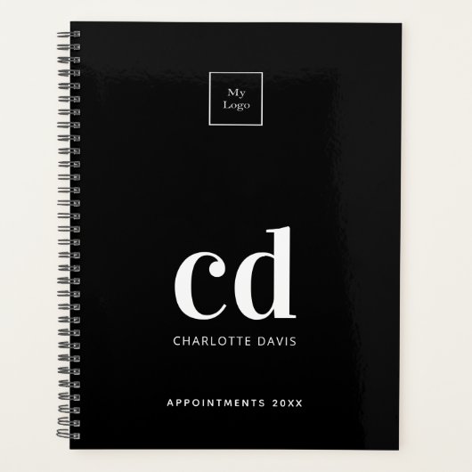 Logo-Schwarz-weiße Monogramm-Initialen 2025 Planer (Vorderseite)