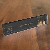 Logo schwarze Gold-Konstruktionskrane Namensplakette (Seite)