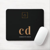 Logo schwarze Gold Monogramm Initialen Geschäft Mousepad (Mit Mouse)