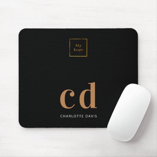 Logo schwarze Gold Monogramm Initialen Geschäft Mousepad (Mit Mouse)