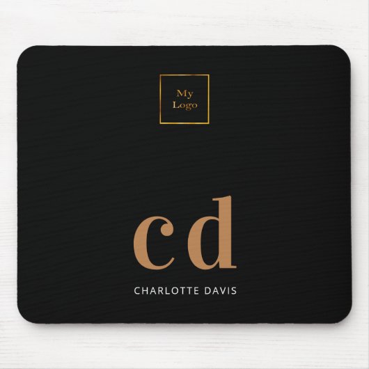 Logo schwarze Gold Monogramm Initialen Geschäft Mousepad (Vorne)