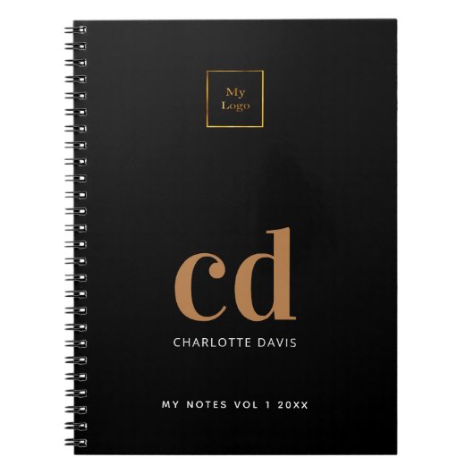 Logo schwarze Gold Monogramm Initialen Geschäft Notizblock (Vorderseite)