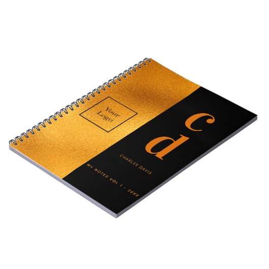 Logo schwarze gold monogramm Unternehmen moderne L Notizblock (Linke Seite)