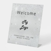Logo Silber Glitzer Willkommensgeschäft Sockelschild (Vorderseite)