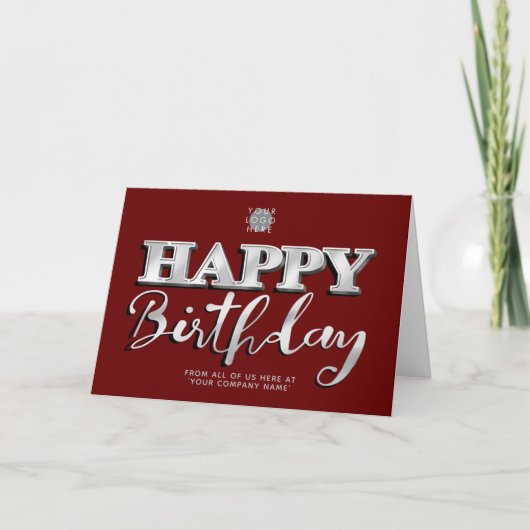 Logo Silver Letters Burgundy Business Geburtstag Karte (Vorderseite)