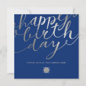 Logo Silver Script Letters Navy Blue Geburtstag Karte (Vorderseite)