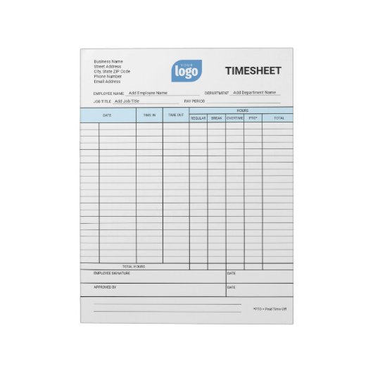 Logo Simple Employee Business Time Sheet Notepad Notizblock (Rotiert)