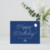 Logo-Skript Minimal Navy Blue Business Geburtstag Postkarte (Stehend Vorderseite)