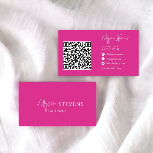Logo-Skript weiß, hellrosa Haarschminke qr-Code Visitenkarte