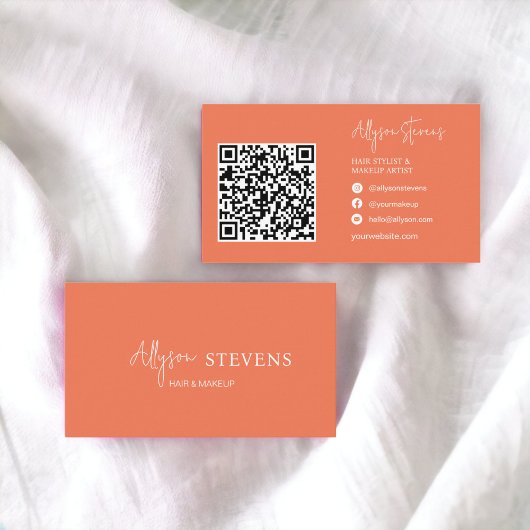 Logo-Skript weißes Korallenhaar-Makeup qr Code Visitenkarte