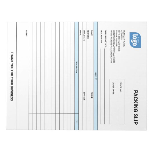 Logo Small Business Packing Slip Template Notepad Notizblock (Vorderseite)