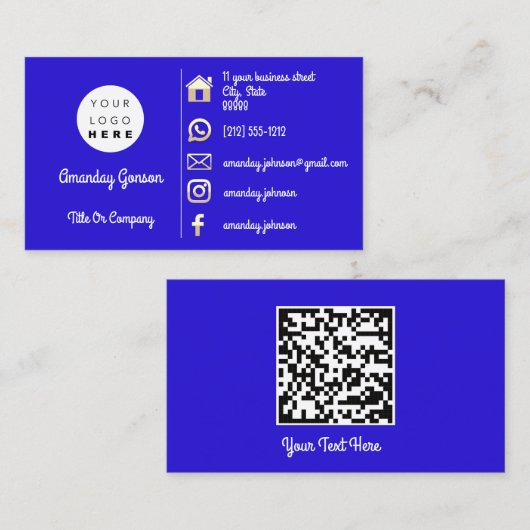 Logo Social Media Gold QR Blue Royal Gold Visitenkarte (Vorne/Hinten)
