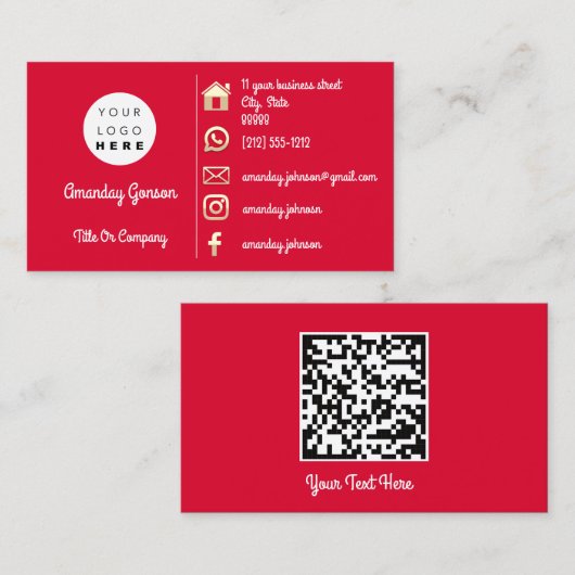 Logo Social Media Gold QR Red Gold Gold Visitenkarte (Vorne/Hinten)