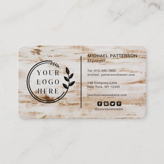 Logo Social Media QR Code Carpentry Wood Rustikal Visitenkarte (Vorderseite)