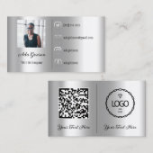 Logo Social Media QR Code Foto Silver Grau Visitenkarte (Vorne/Hinten)