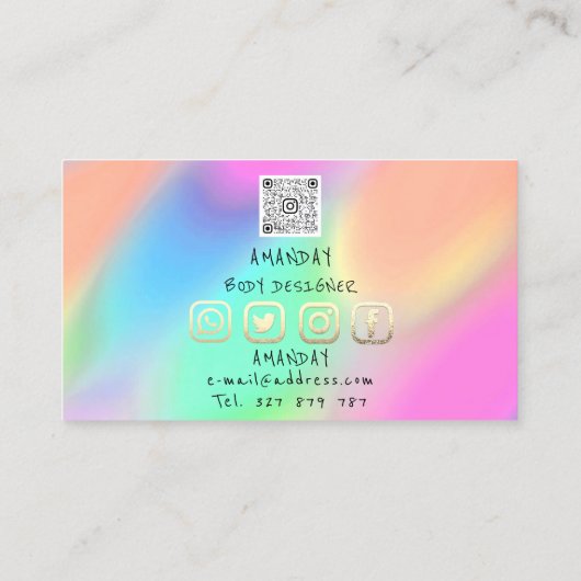 Logo Social Media QR Code Gold Holographic Visitenkarte (Rückseite)