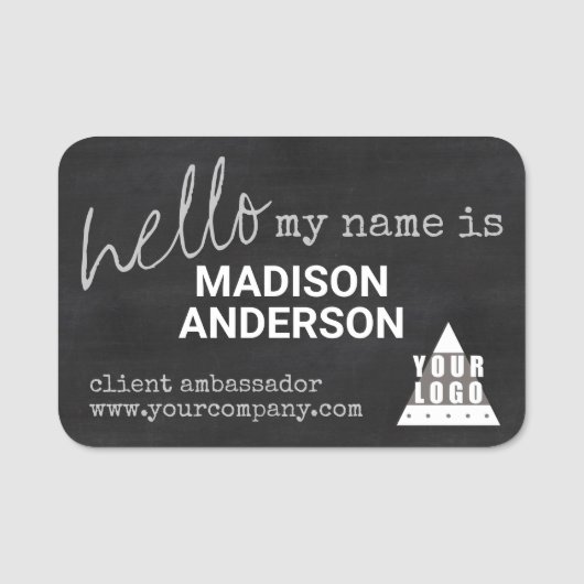 Logo-Tafel-Typografie HALLO wiederverwendbar Namensschild (Vorderseite)