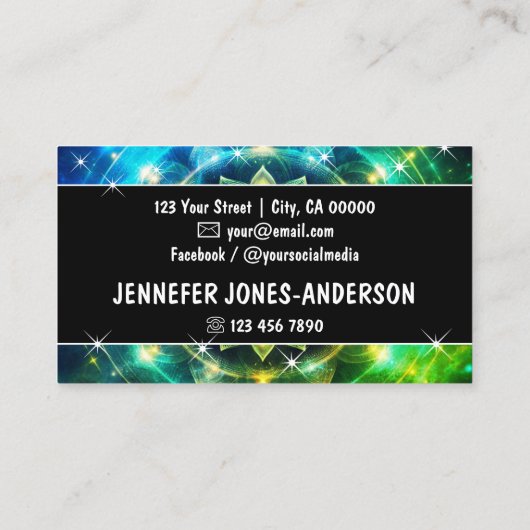 Logo Template Chakra Blume of Life Galaxy Sparkle Visitenkarte (Rückseite)