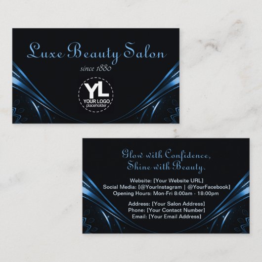 Logo Template Chic Luxe Blüh Ice Blue Visitenkarte (Vorne/Hinten)