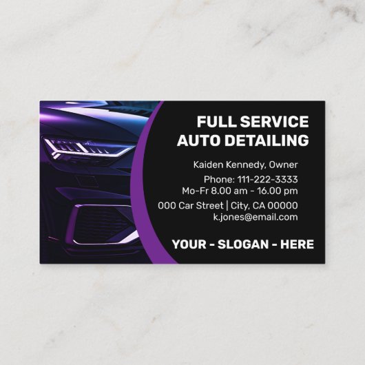 Logo Template Lila Car Service Auto Detailinformat Visitenkarte (Rückseite)