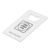 Logo Text QR Code Business Credit Card Design Geldbeutel Flaschenöffner (Vorderseite Schrägansicht)