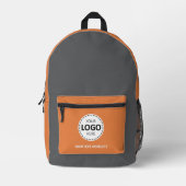 Logo & Text Upload Grau/Orange Bedruckter Rucksack (Vorderseite)