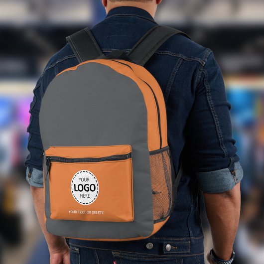 Logo & Text Upload Grau/Orange Bedruckter Rucksack