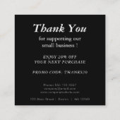 Logo und benutzerdefinierter Rabattcode Schwarz Quadratische Visitenkarte (Rückseite)