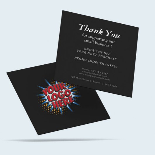 Logo und benutzerdefinierter Rabattcode Schwarz Quadratische Visitenkarte
