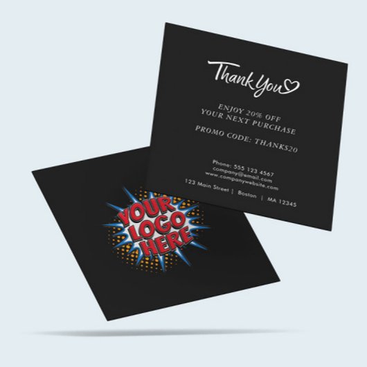 Logo und benutzerdefinierter Rabattcode Schwarz Quadratische Visitenkarte