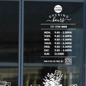 Logo und Code für die Öffnungszeiten des White Bus Fensteraufkleber