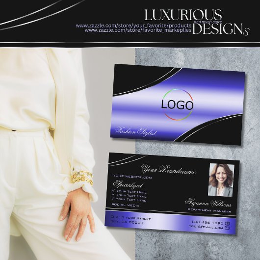 Logo und Foto der Smart Black Blue Curved Dekorati Visitenkarte