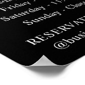 LOGO und Geschäftszeiten | Schwarz | Plakatuntersc Poster (Ecke)