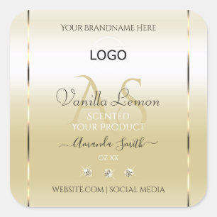 Logo und Initialen von Pastel Gold Cream Product L Quadratischer Aufkleber