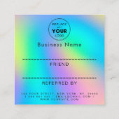 Logo und Markenname für Holographic Unicorn Rainbo Empfehlungskarte (Rückseite)