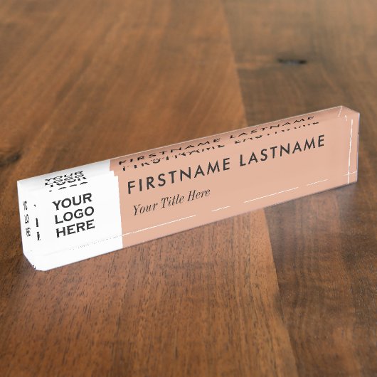 Logo und Name Elegante Rose Gold Weiß Beruflich Namensplakette (Seite)