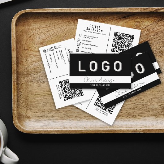 LOGO und QR Code Black Business Card Visitenkarte