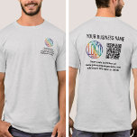 Logo und QR-Code des Unternehmens auf der Vorderse T-Shirt<br><div class="desc">Erstellen Sie Ihre eigenen, individuell bedruckten Firmenlogo-Scannerhemden für Werbung für Unternehmen oder für Uniformen für Mitarbeiter. Um Ihren eigenen QR-Code mit dem Generator zu erstellen, geben Sie einfach die URL der Website in die Vorlage ein. Alle Formulierungen sind einfach zu personalisieren oder zu löschen. Die Farben, Schriftart und die Transparenz...</div>