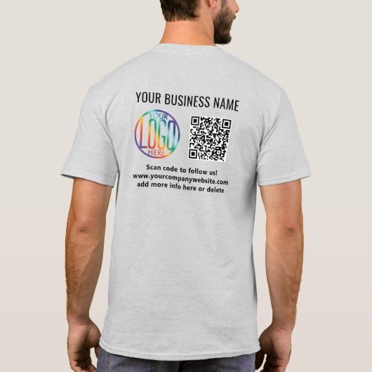 Logo und QR-Code des Unternehmens auf der Vorderse T-Shirt (Rückseite)