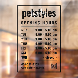 Logo und QR-Code für die Geschäftsöffnungszeiten f Fensteraufkleber