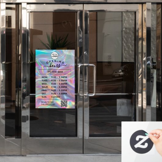 Logo und qr-Code für die holografischen Öffnungsze Fensteraufkleber (Büro Tür)